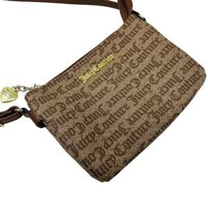 Juicy Couture Crossbody JC Canvas Print Heart Locket Brown Tan Bag Barbie